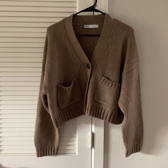 BLOGGER FAV ZARA Women Pockets Chunky Sweater Cardigan 6873/007, Tan, Size L - Picture 2 of 8
